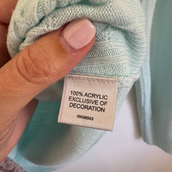 Van Heusen Womens Pale Teal Blue Crew Neck Cable Knit Sweater Size Small - Picture 4 of 7